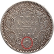 Silver Two Annas Coin of Victoria Empress of Bombay Mint of 1884.