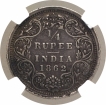 Silver Quarter Rupee Coin of Victoria Queen of Madras Mint of 1862.