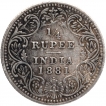 Silver Quarter Rupee Coin of Victoria Empress of Bombay Mint of 1881.