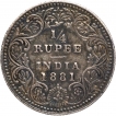 Silver Quarter Rupee Coin of Victoria Empress of Bombay Mint of 1881.