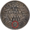 Silver Quarter Rupee Coin of Victoria Empress of Bombay Mint of 1881.