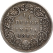 Silver Quarter Rupee Coin of Victoria Empress of Bombay Mint of 1882.