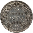 Silver Quarter Rupee Coin of Victoria Empress of Bombay Mint of 1885.