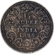 Silver Quarter Rupee Coin of Victoria Empress of Calcutta Mint of 1886.