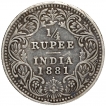 Silver Quarter Rupee Coin of Victoria Empress of Bombay Mint of 1881.