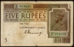 Five Rupees Bank Note of King George V Signed by H. Denning of 1925.