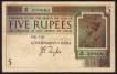 Five Rupees Bank Note of King George V Signed by J.B.Taylor of 1925.