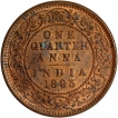 Copper One Quarter Anna Coin of Victoria Empress of Calcutta Mint of 1895.