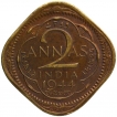 Nickel Brass Two Annas Coin of King George VI of Lahore Mint of 1944.