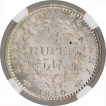 Silver Quarter Rupee Coin of Victoria Queen of Calcutta Mint of 1840.