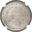 Silver One Rupee Coin of Victoria Queen of Calcutta and Bombay Mint of 1840.