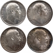 Silver One Rupee Coins of King Edward VII of Calcutta and Bombay Mint of 1904, 1906, 1907 and 1909.