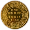 Gold One Mohur Coin of Victoria Queen of Calcutta Mint of 1862.