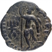 Copper Tetradrachma Coin of Huvishka of Kushan Dynasty of Elephant Rider type.