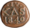 Copper Four Cash Coin of Christian VIII of Tranquebar of Indo-Danish.