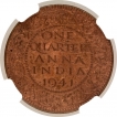 Bronze One Quarter Anna Coin of King George VI of Bombay Mint of 1941.