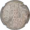 Silver One Rupee Coin of Victoria Queen of Calcutta Mint of 1862.