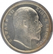 Silver One Rupee Coin of King Edward VII of Calcutta Mint of 1908.