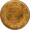 Gold One Mohur Coin of Victoria Empress of Calcutta Mint of 1877.