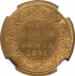 Gold One Mohur Coin of Victoria Empress of Calcutta Mint of 1891.