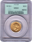 Gold Sovereign Coin of King George V of Bombay Mint of 1918.