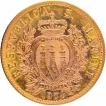 Gold Two Scudi Coin of San Marino of 1974.