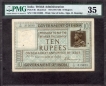 Ten Rupees Bank Note of King George V Signed by H. Denning of 1923.