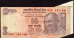 Error Ten Rupees Bank Note Signed by D. Subbarao of Republic India of 2009.