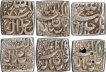 Lot of Six Silver Square Rupee Coins of Akbar of Tatta Mint of Different Months.