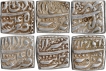 Lot of Six Silver Square Rupee Coins of Akbar of Tatta Mint of Different Months.