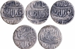 Lot of  Five Silver One Rupee Coins of Jahangir of Ahmadabad Mint of Aban Month.