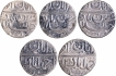 Lot of  Five Silver One Rupee Coins of Jahangir of Ahmadabad Mint of Aban Month.