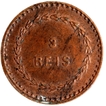 Copper Three Reis Coin of Luiz I of Colonial Coinage of Indo Portuguese. Copper Three Reis Coin of Luiz I of Colonial Coinage of Indo Portuguese.