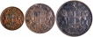 Set of Three Copper Pies Coins of Madras Presidency.