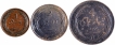 Set of Three Copper Pies Coins of Madras Presidency.