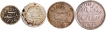 Set of Four Silver Coins of  Arkat Mint of Madras Presidency.