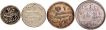 Set of Four Silver Coins of  Arkat Mint of Madras Presidency.