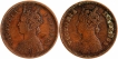 Copper Half Pice Coins of Victoria Empress of Calcutta Mint of 1895 & 1899.