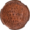 Copper One Quarter Anna Coin of Victoria Queen of Calcutta Mint of 1874.