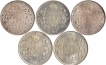 Silver Two Annas Coins of King Edward VII of Calcutta Mint of 1905, 1906, 1907, 1908 & 1910.