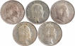 Silver Two Annas Coins of King Edward VII of Calcutta Mint of 1905, 1906, 1907, 1908 & 1910.