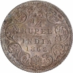 Silver Quarter Rupee Coin of Victoria Queen of Calcutta Mint of 1862.