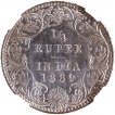 Silver Quarter Rupee Coin of Victoria Empress of Bombay Mint of 1889.