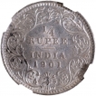 Silver Quarter Rupee Coin of Victoria Empress of Calcutta Mint of 1901.