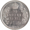 Silver Quarter Rupee Coin of King Edward VII of Calcutta Mint of 1904.