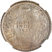 Silver Quarter Rupee Coin of King George V of Calcutta Mint of 1926.