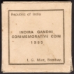 Proof Coin Set of Indira Gandhi of Bombay Mint of 1985.