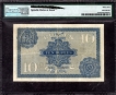 Ten Rupees Bank Note of King George V Signed by H. Denning of 1925.