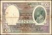 One Hundred Rupees Bank Note of King George V Signed by J B Taylor of 1928 of Madras Circle.