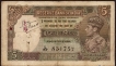 Five Rupees Bank Note of King George VI Signed by C.D. Deshmukh of 1944.